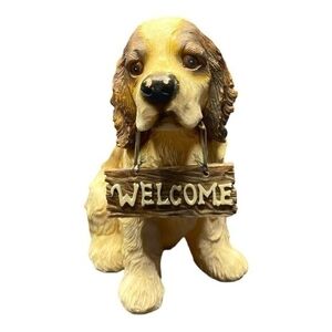 Dog Mate Cocker Spaniel Puppy Figurine 5.5" Resin Welcome Dog Statue Brown White